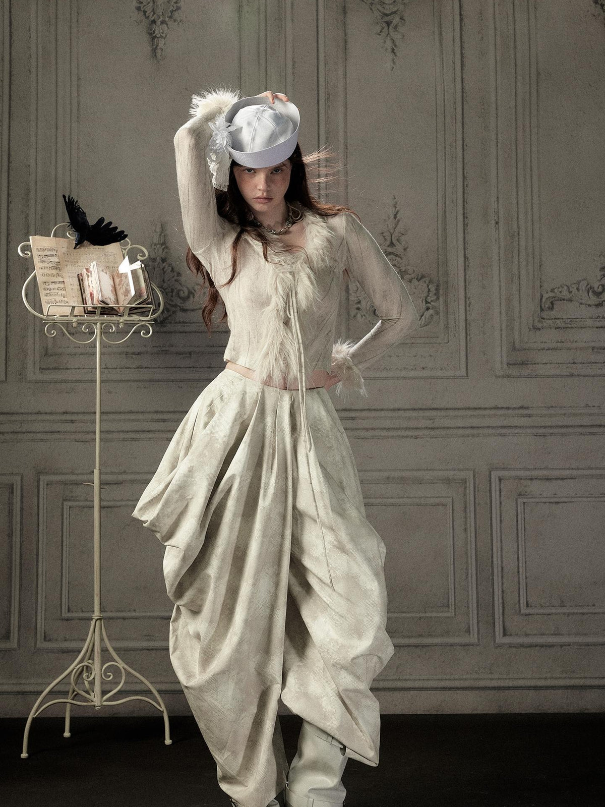 ALL iN plan Beige Asymmetric Draped Pleated Women&