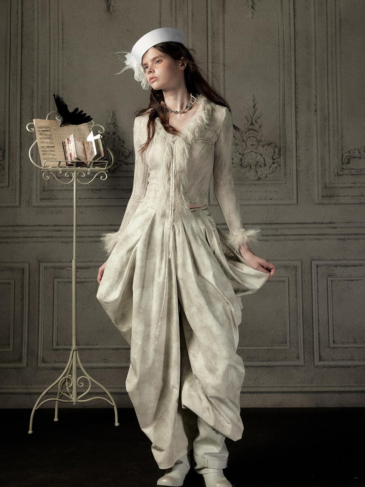 ALL iN plan Beige Asymmetric Draped Pleated Women&