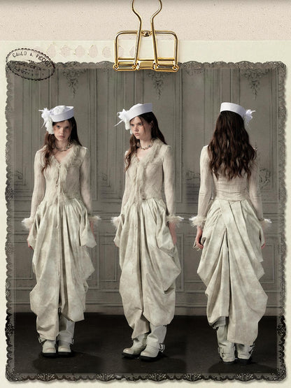 ALL iN plan Beige Asymmetric Draped Pleated Women&