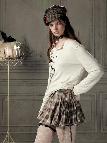 ALL iN plan Beige Crewneck Print Loose Fit Women&