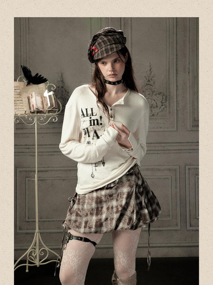 ALL iN plan Beige Crewneck Print Loose Fit Women&
