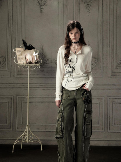 ALL iN plan Beige Crewneck Print Loose Fit Women&
