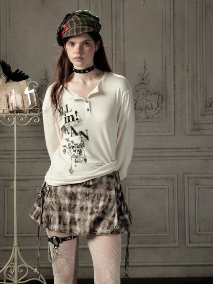 ALL iN plan Beige Crewneck Print Loose Fit Women&
