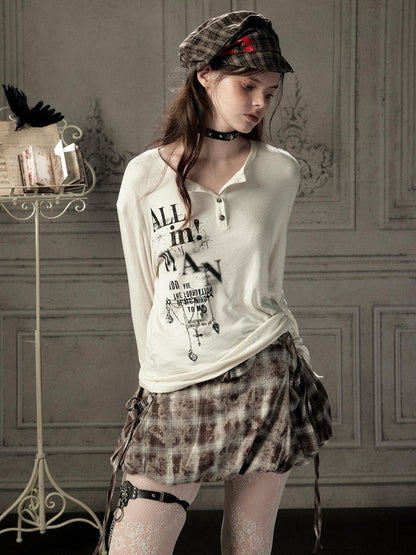 ALL iN plan Beige Crewneck Print Loose Fit Women&