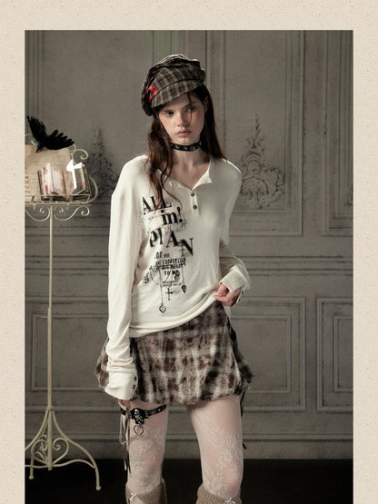 ALL iN plan Beige Crewneck Print Loose Fit Women&