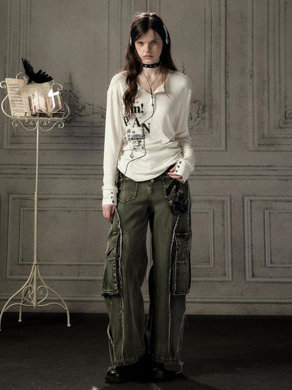 ALL iN plan Beige Crewneck Print Loose Fit Women&