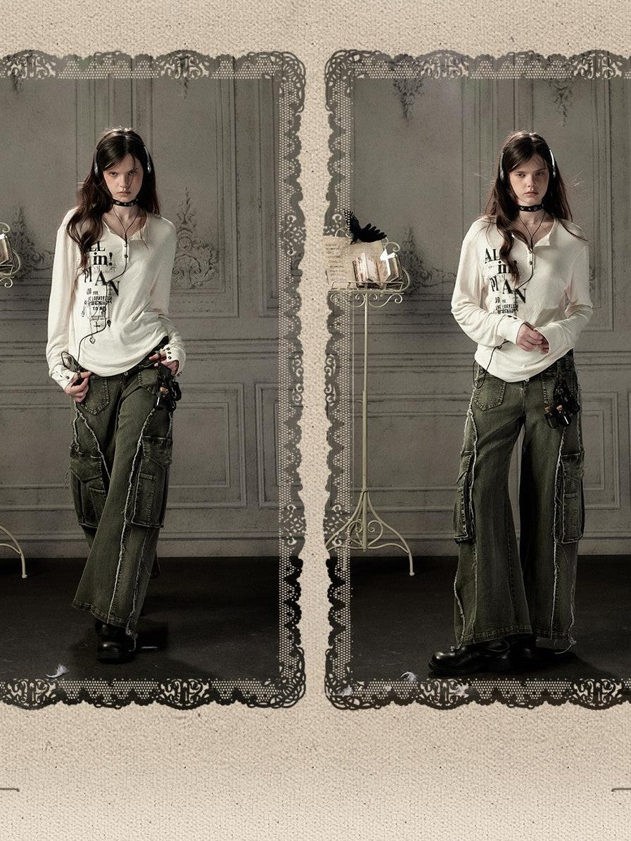 ALL iN plan Beige Crewneck Print Loose Fit Women&