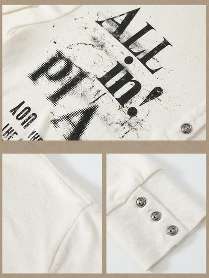 ALL iN plan Beige Crewneck Print Loose Fit Women&