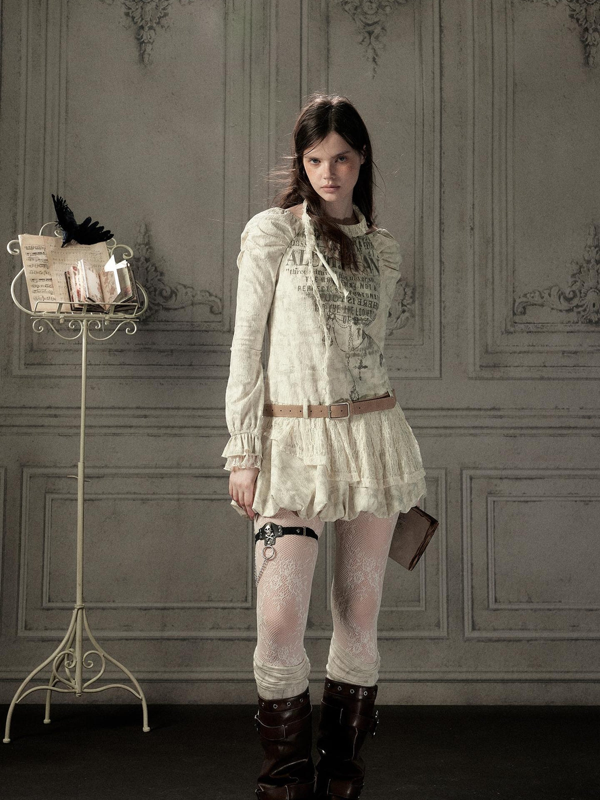 ALL iN plan Beige Halter Lace Spliced Long Sleeve Women&