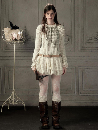ALL iN plan Beige Halter Lace Spliced Long Sleeve Women&