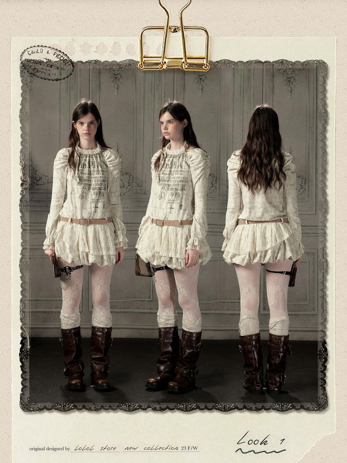 ALL iN plan Beige Halter Lace Spliced Long Sleeve Women&
