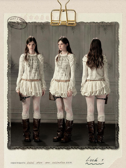 ALL iN plan Beige Halter Lace Spliced Long Sleeve Women&