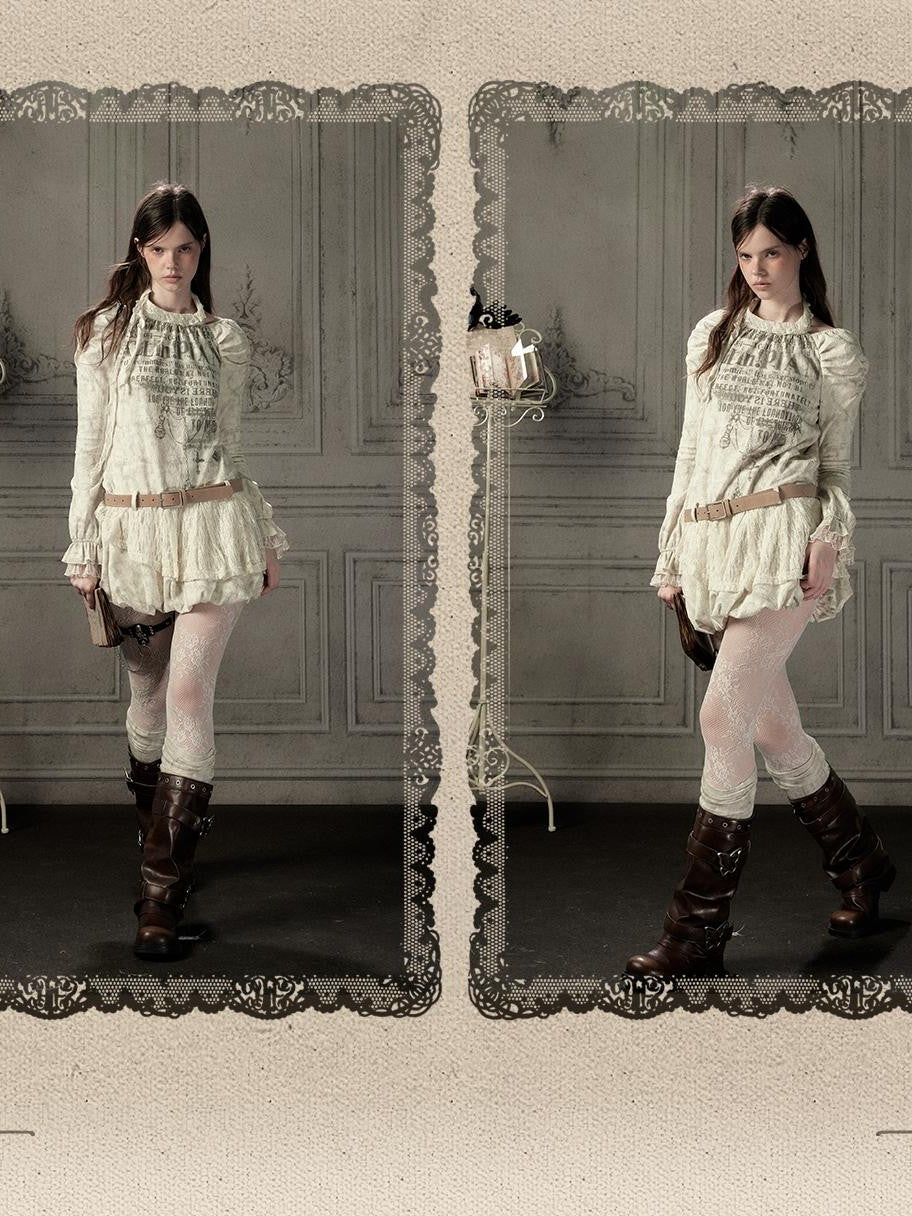 ALL iN plan Beige Halter Lace Spliced Long Sleeve Women&