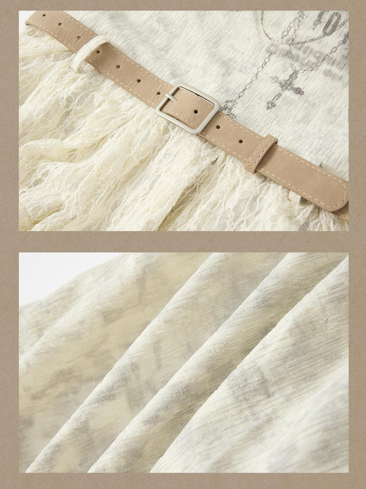 ALL iN plan Beige Halter Lace Spliced Long Sleeve Women&