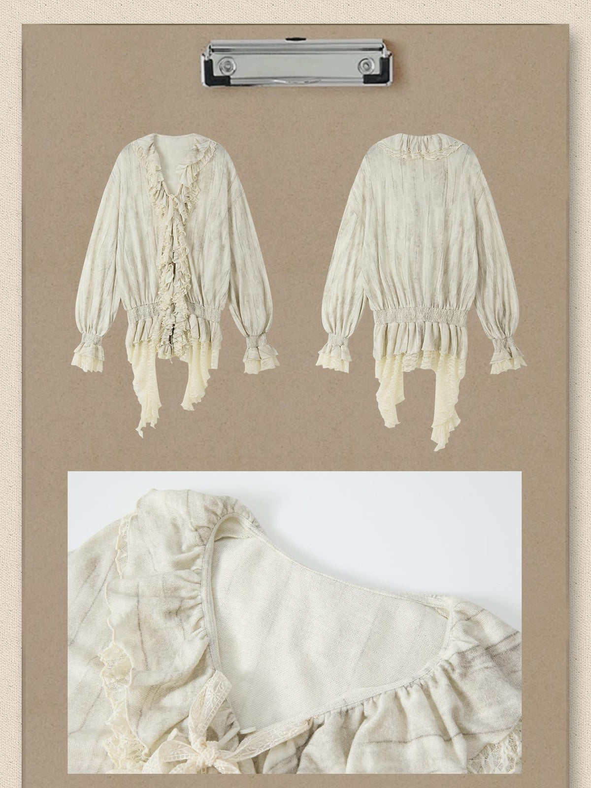 ALL iN plan Beige Lace Long Sleeve Women&