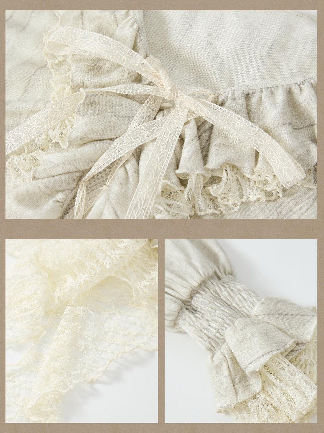 ALL iN plan Beige Lace Long Sleeve Women&