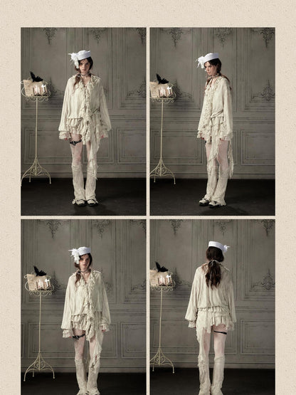 ALL iN plan Beige Lace Long Sleeve Women&