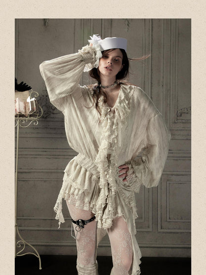 ALL iN plan Beige Lace Long Sleeve Women&