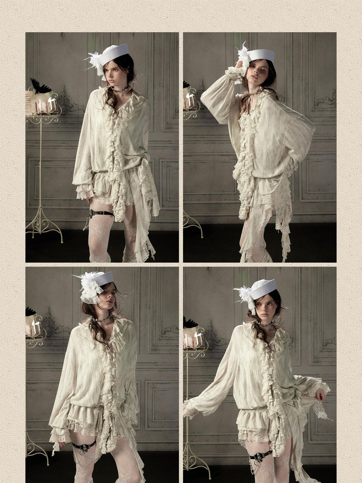 ALL iN plan Beige Lace Long Sleeve Women&
