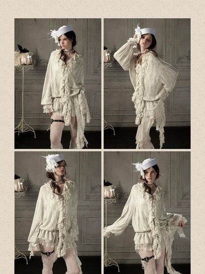 ALL iN plan Beige Lace Long Sleeve Women&