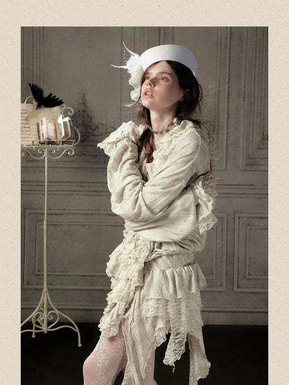 ALL iN plan Beige Lace Long Sleeve Women&