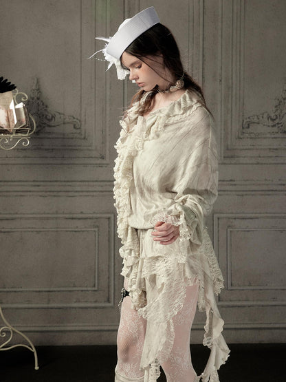 ALL iN plan Beige Lace Long Sleeve Women&
