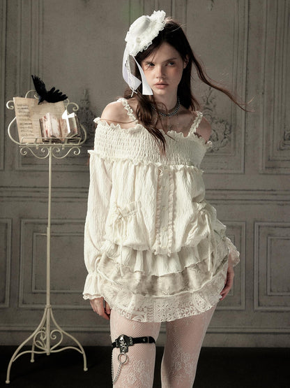 ALL iN plan Beige Lace Panel Off Shoulder Cotton Women&