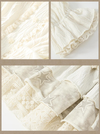 ALL iN plan Beige Lace Panel Off Shoulder Cotton Women&