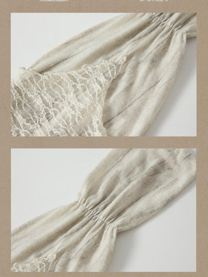 ALL iN plan Beige Lace Panel Slouchy Women&