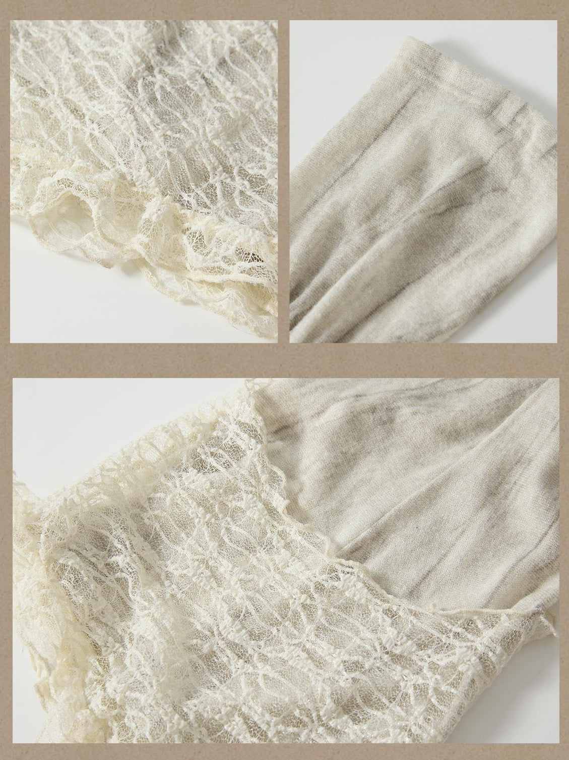 ALL iN plan Beige Lace Panel Slouchy Women&