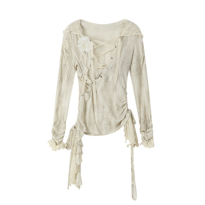 ALL_iN_plan_Beige_Lace_Spliced_Tie_Front_Women&