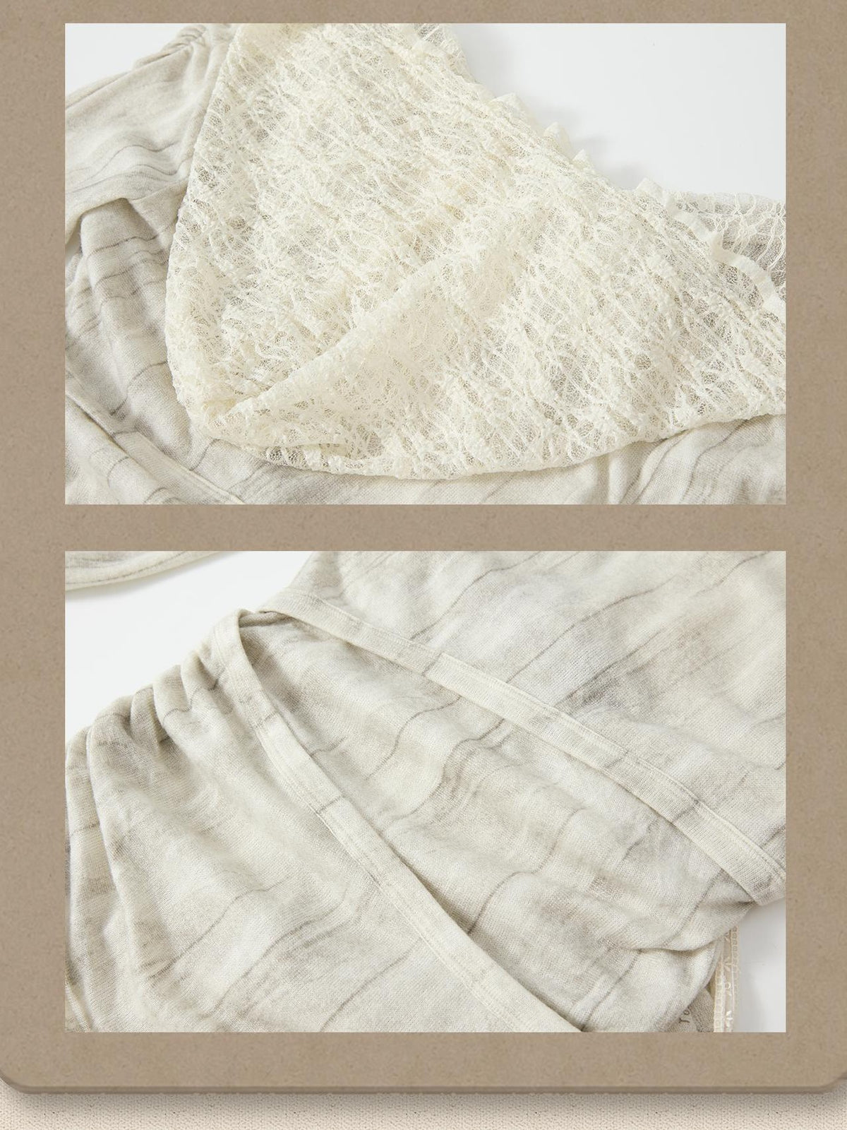 ALL iN plan Beige Lace Spliced Tie Front Women&