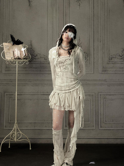 ALL iN plan Beige Lace Spliced Tie Front Women&