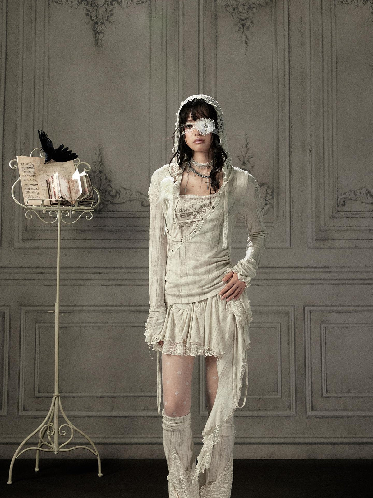 ALL iN plan Beige Lace Spliced Tie Front Women&