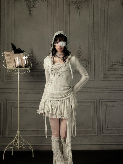ALL iN plan Beige Lace Spliced Tie Front Women&