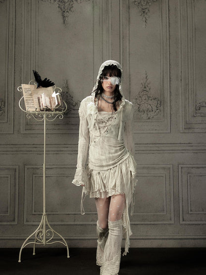 ALL iN plan Beige Lace Spliced Tie Front Women&