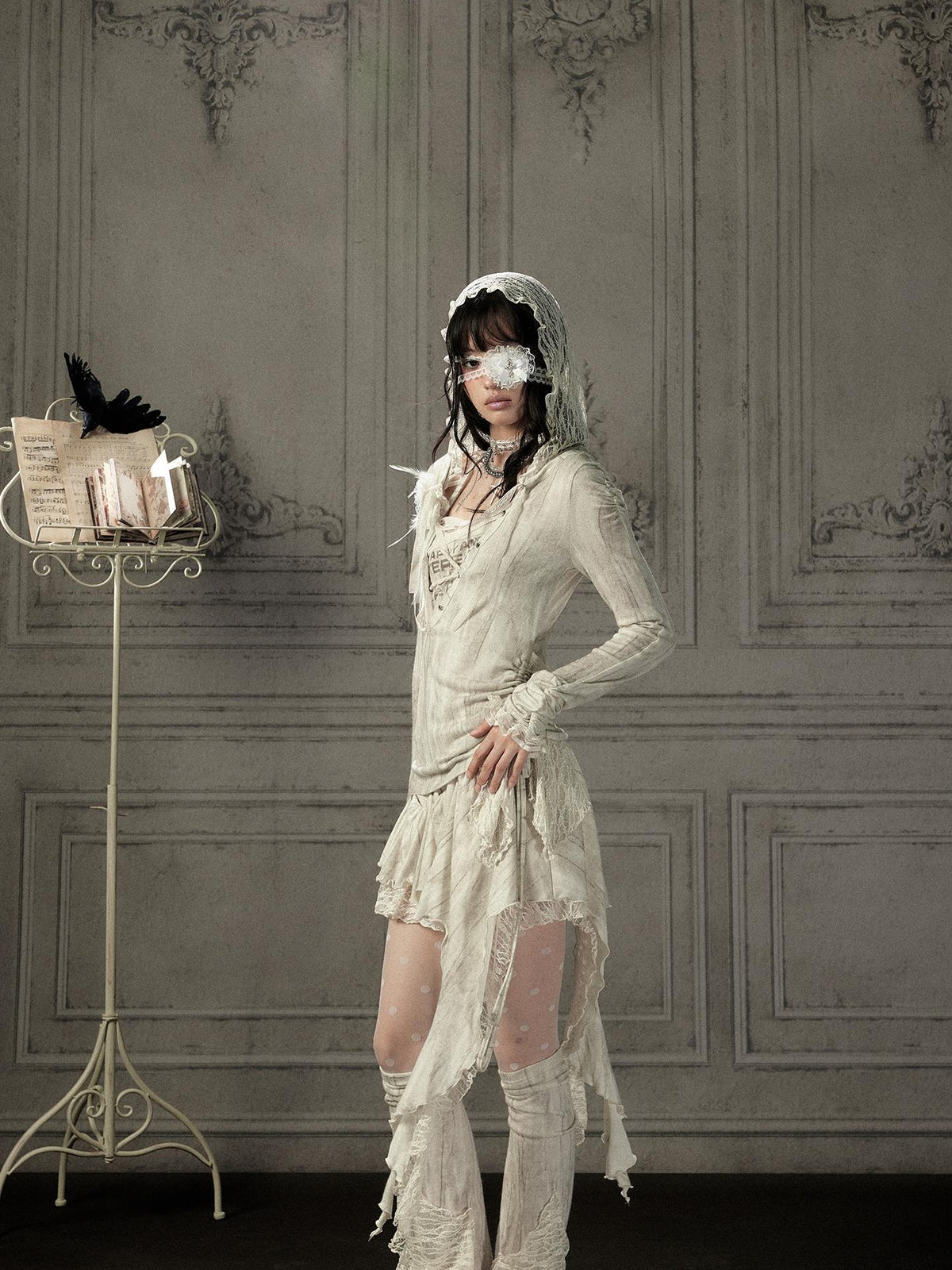 ALL iN plan Beige Lace Spliced Tie Front Women&