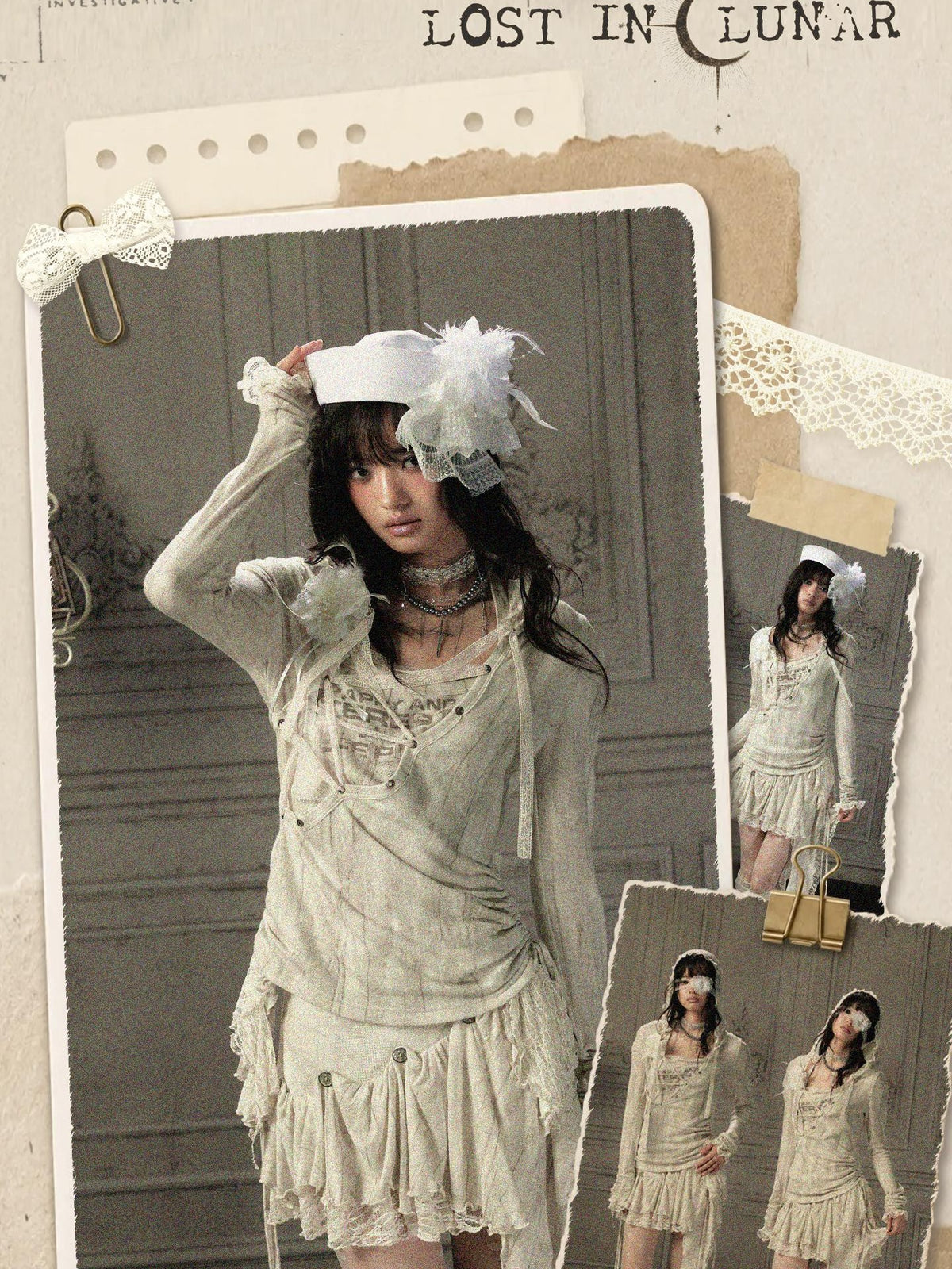 ALL iN plan Beige Lace Spliced Tie Front Women&