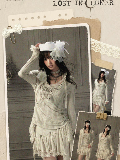 ALL iN plan Beige Lace Spliced Tie Front Women&