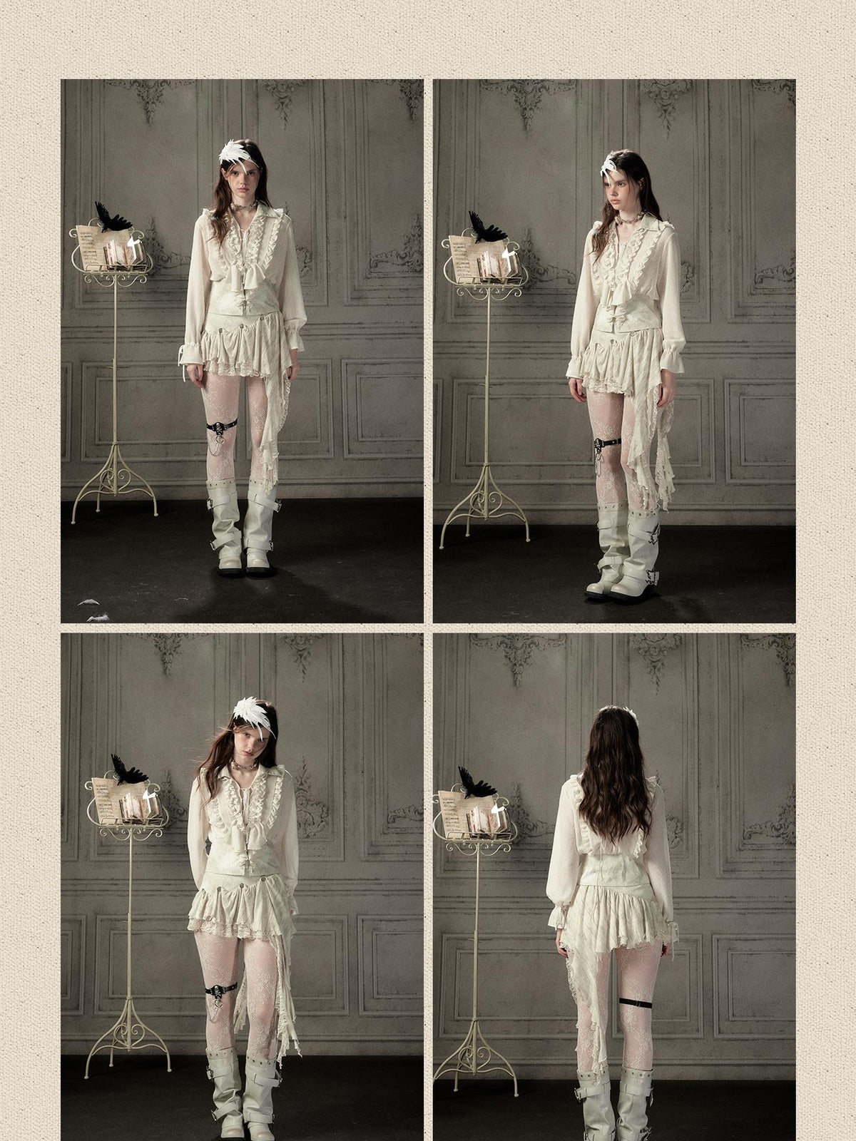 ALL iN plan Beige Ruffled Lapel Waist Cinched Women&