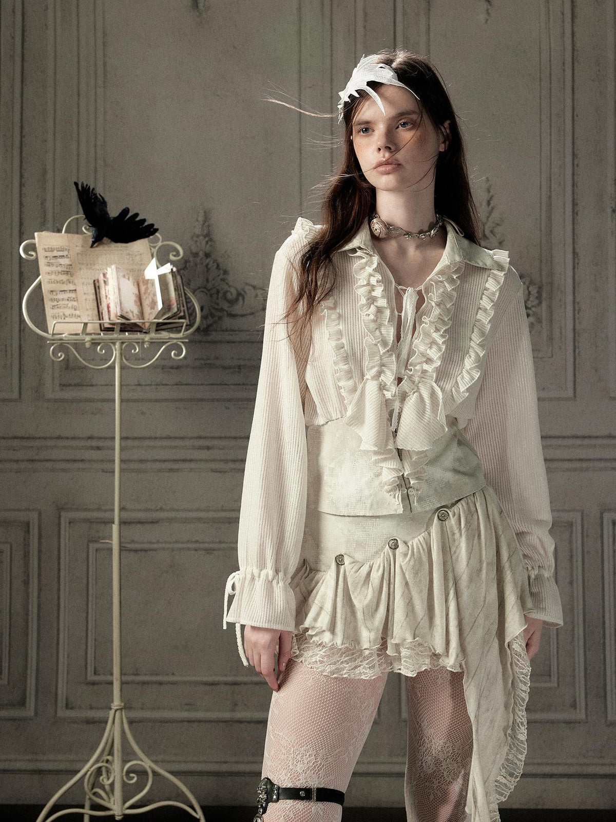 ALL iN plan Beige Ruffled Lapel Waist Cinched Women&