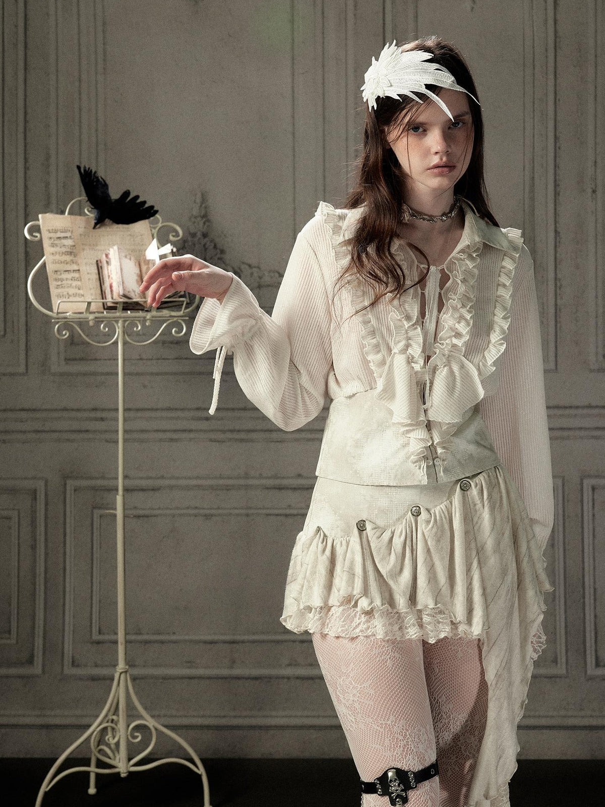 ALL iN plan Beige Ruffled Lapel Waist Cinched Women&