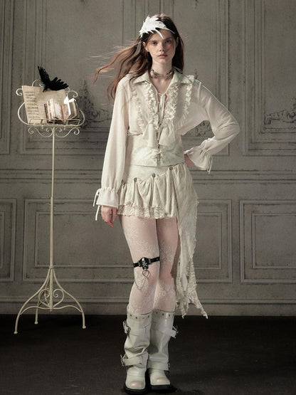 ALL iN plan Beige Ruffled Lapel Waist Cinched Women&