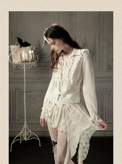 ALL iN plan Beige Ruffled Lapel Waist Cinched Women&