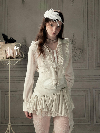 ALL iN plan Beige Ruffled Lapel Waist Cinched Women&