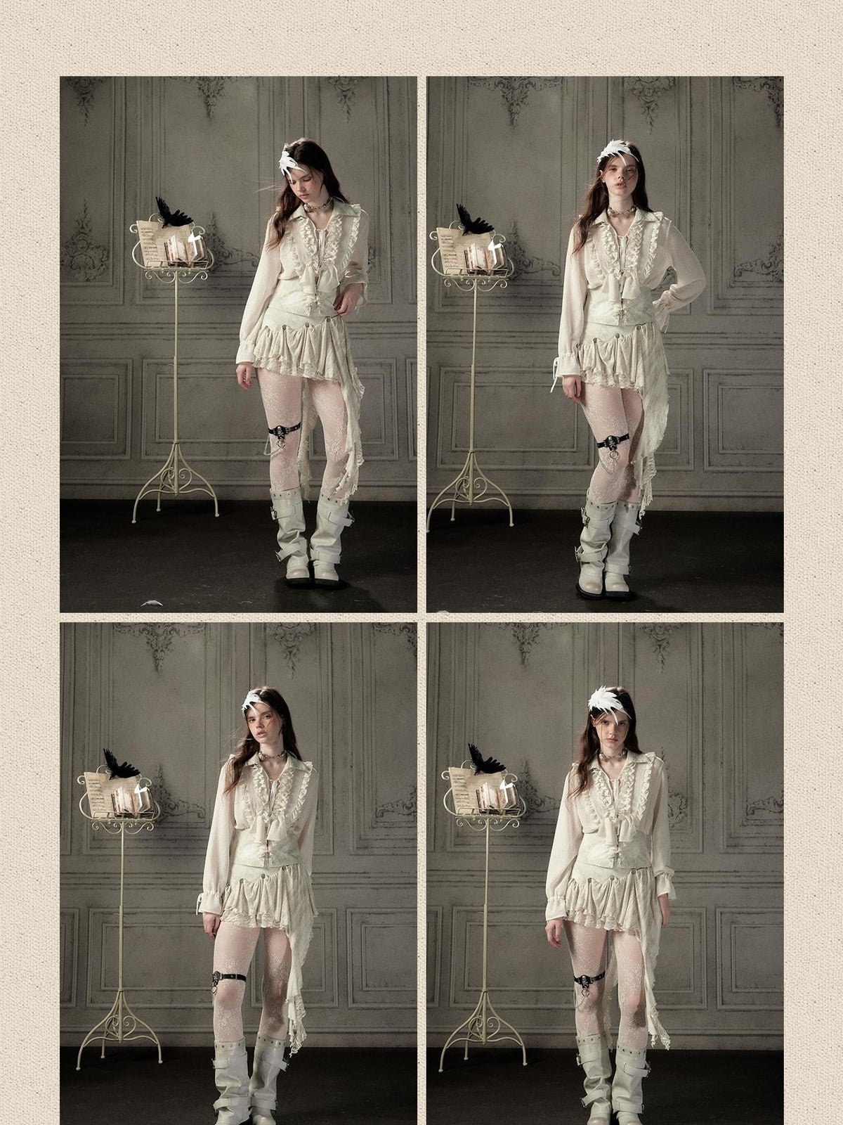 ALL iN plan Beige Ruffled Lapel Waist Cinched Women&