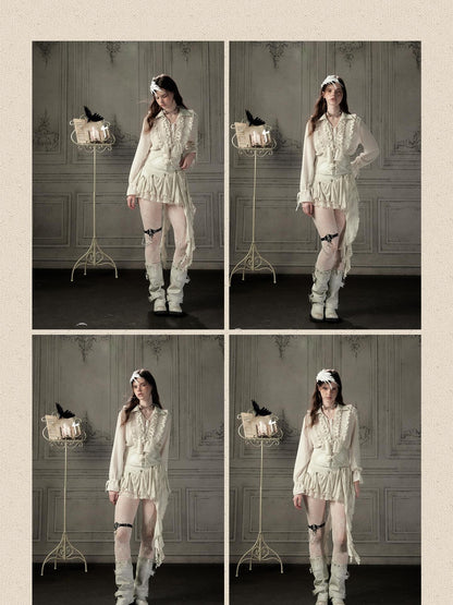 ALL iN plan Beige Ruffled Lapel Waist Cinched Women&