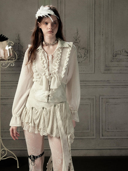 ALL iN plan Beige Ruffled Lapel Waist Cinched Women&