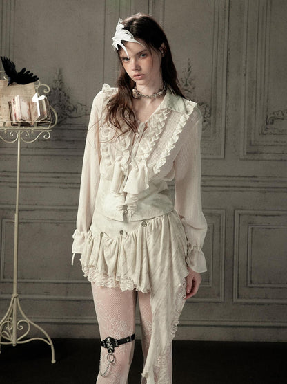 ALL iN plan Beige Ruffled Lapel Waist Cinched Women&