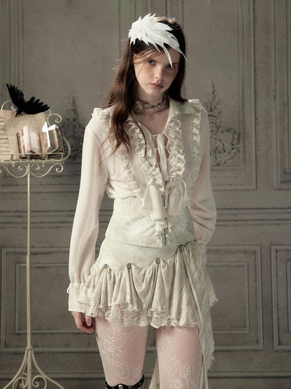 ALL iN plan Beige Ruffled Lapel Waist Cinched Women&